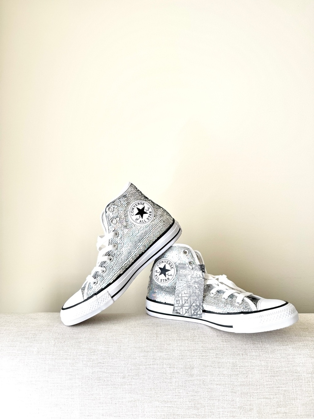 Converse Chuck Taylor All Star High Top Silver Holographic Sequin Sneakers 6.5